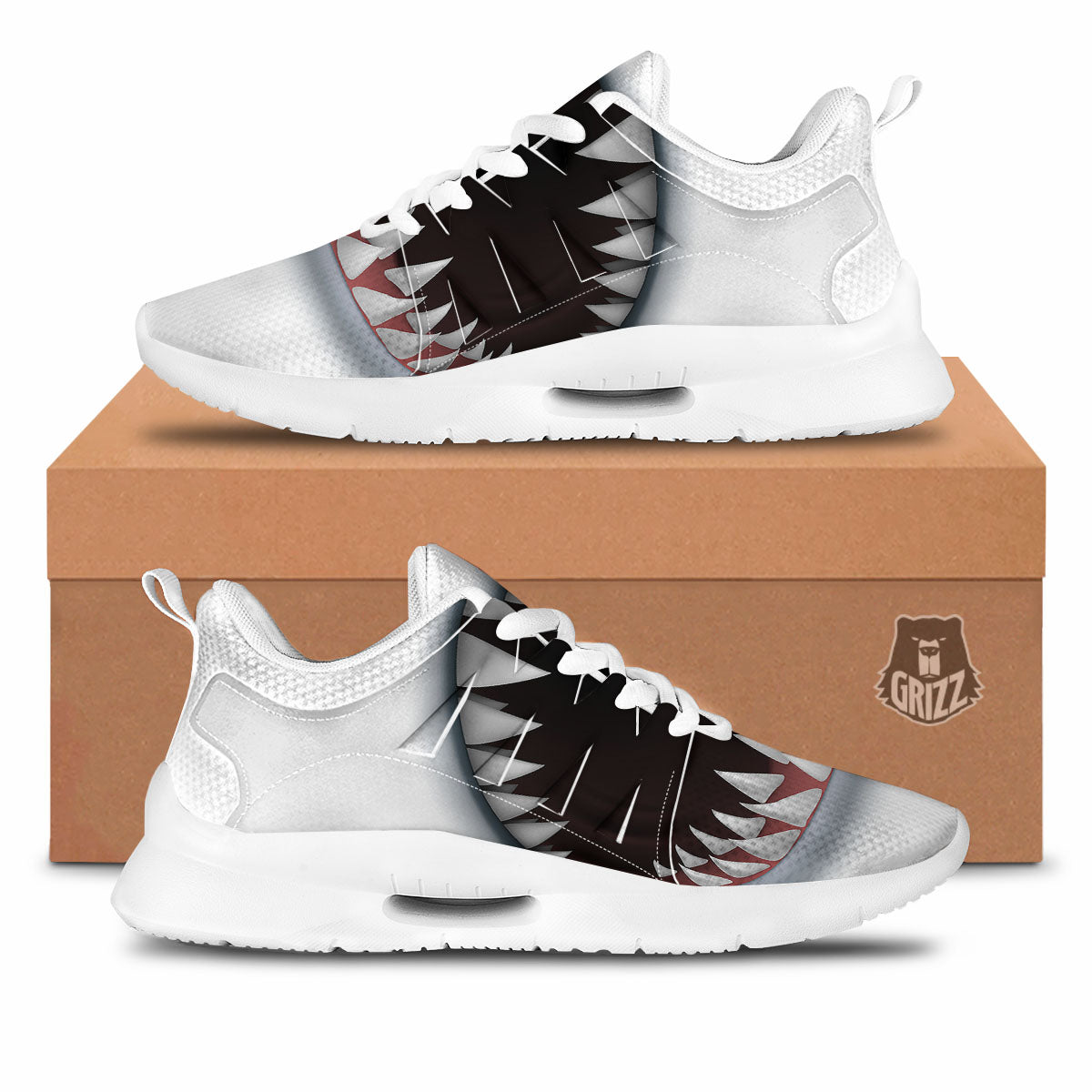 White Shark Open Mouth Print Tennis Shoes-grizzshop