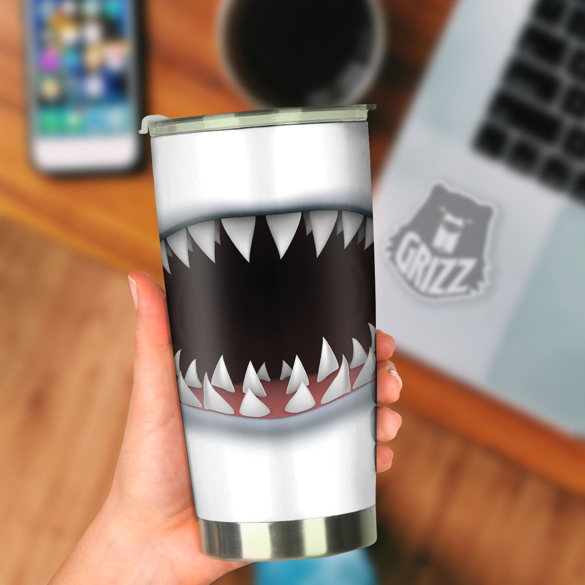 White Shark Open Mouth Print Tumbler-grizzshop