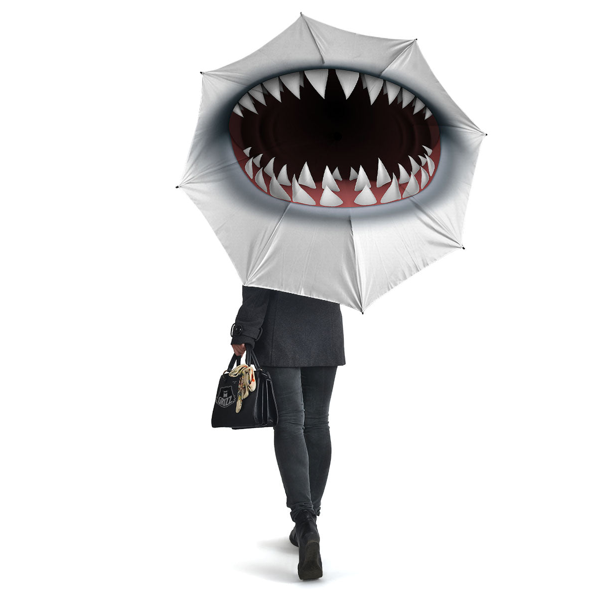 White Shark Open Mouth Print Umbrella-grizzshop