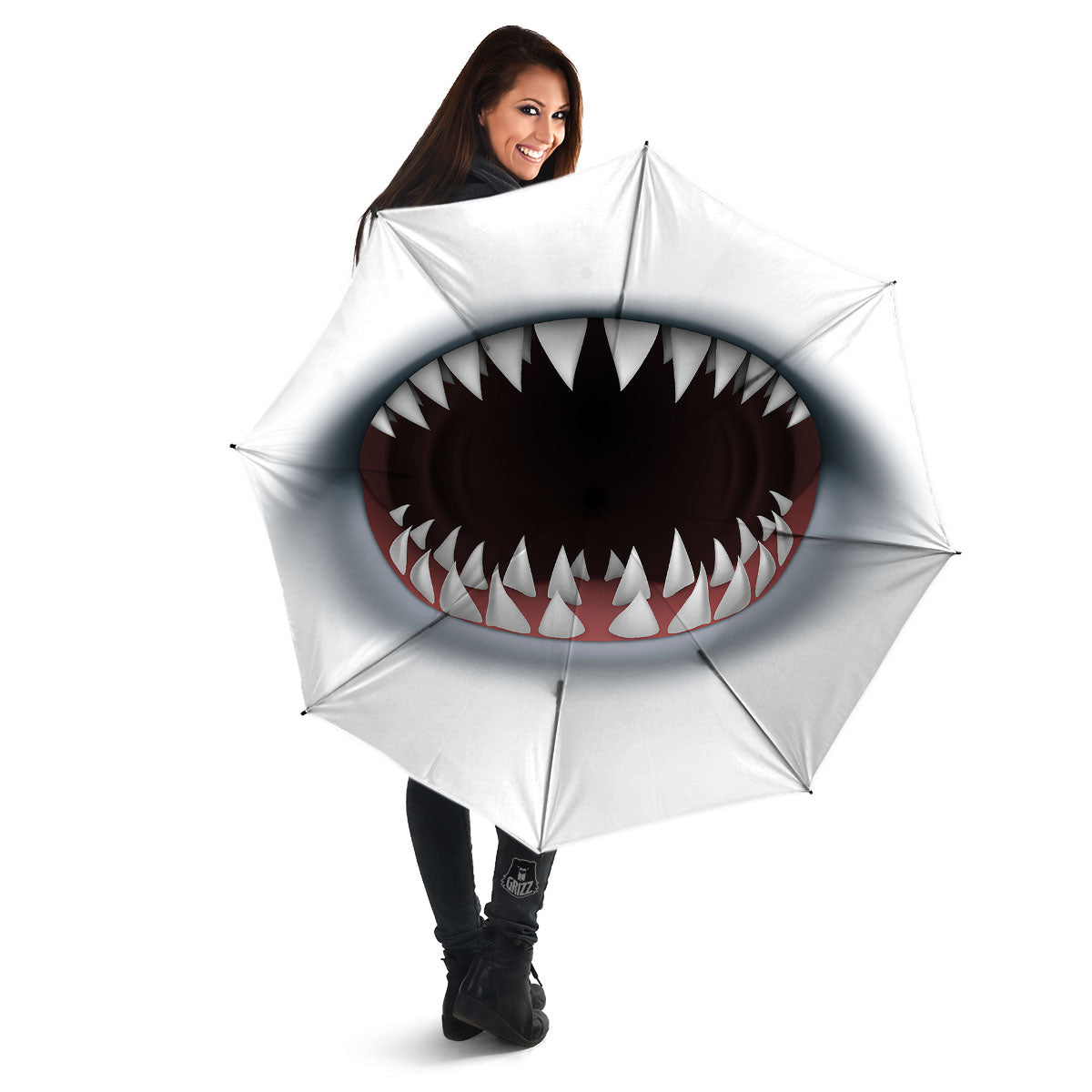 White Shark Open Mouth Print Umbrella-grizzshop