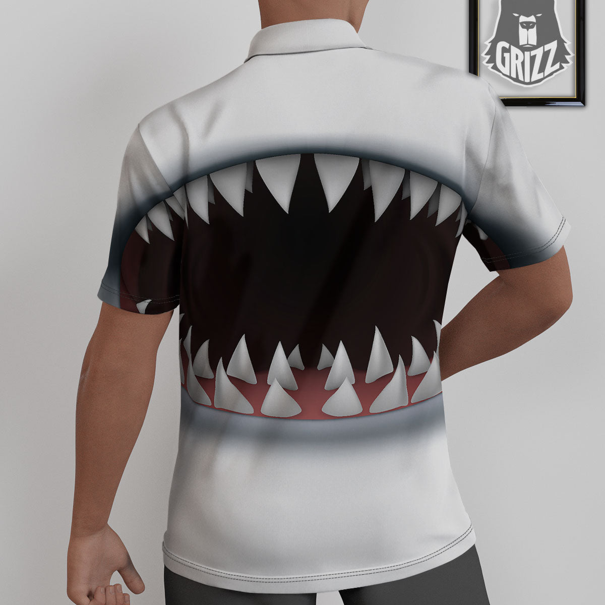 White Shark Open Mouth Print Untucked Shirts-grizzshop