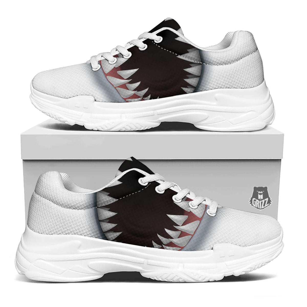 White Shark Open Mouth Print White Chunky Shoes-grizzshop