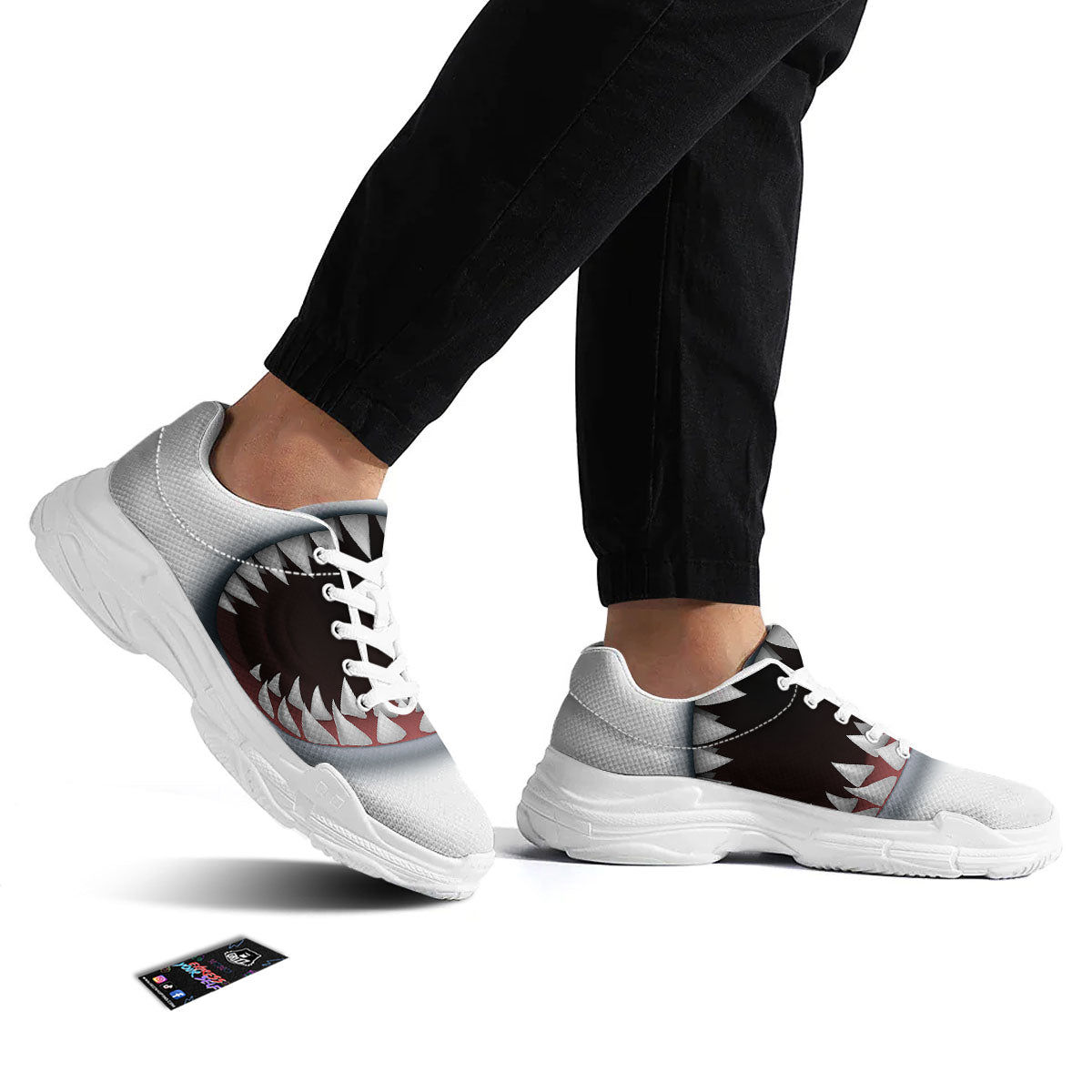 White Shark Open Mouth Print White Chunky Shoes-grizzshop