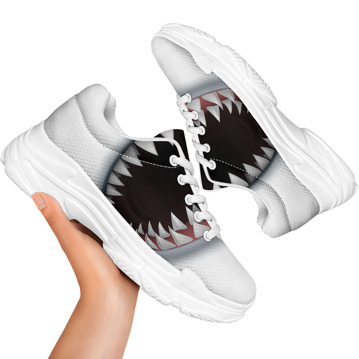 White Shark Open Mouth Print White Chunky Shoes-grizzshop