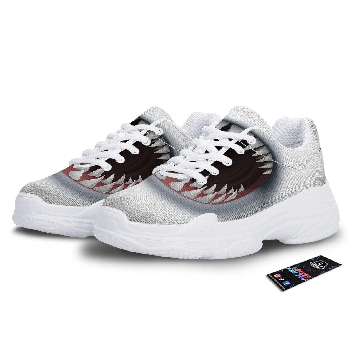 White Shark Open Mouth Print White Chunky Shoes-grizzshop