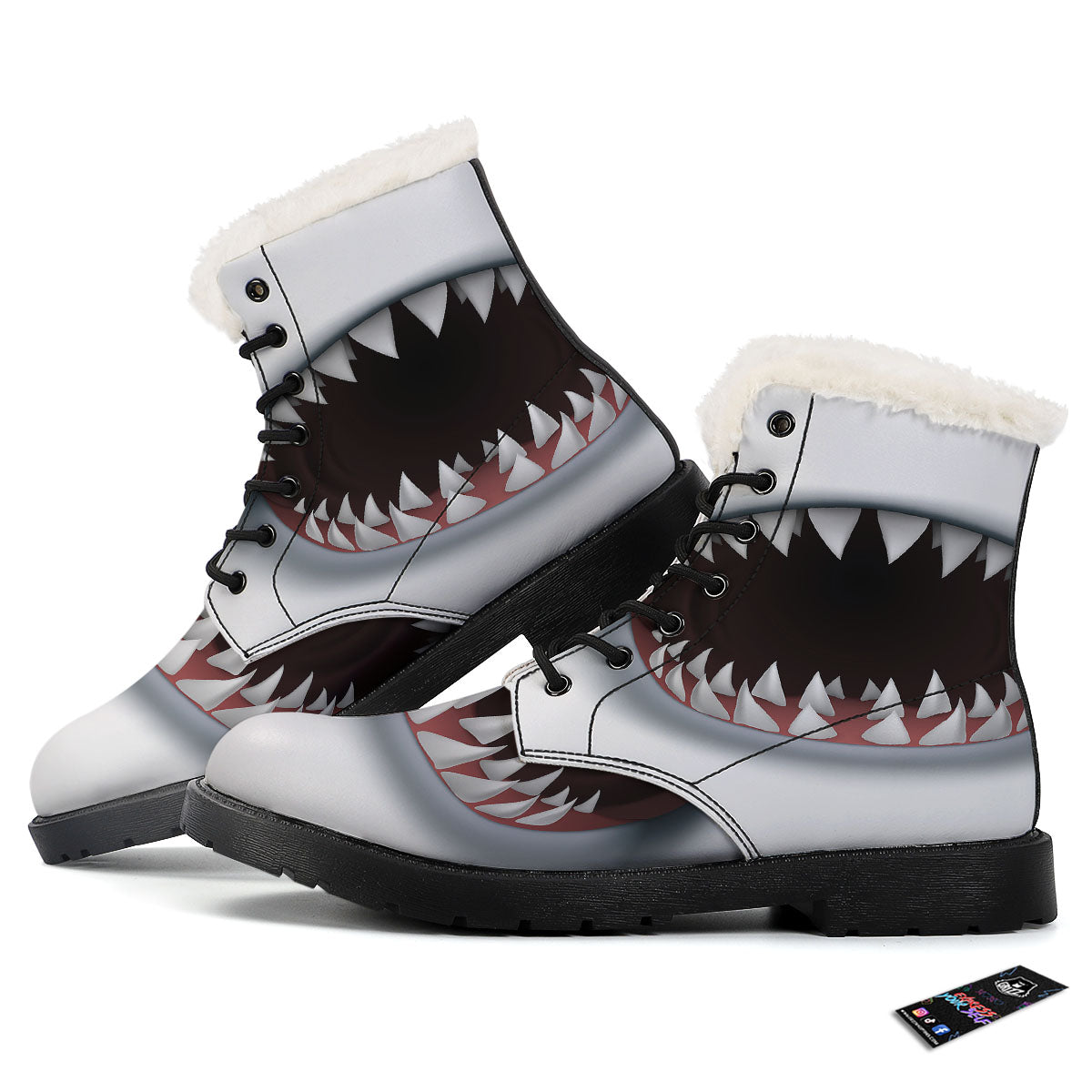 White Shark Open Mouth Print Winter Boots-grizzshop