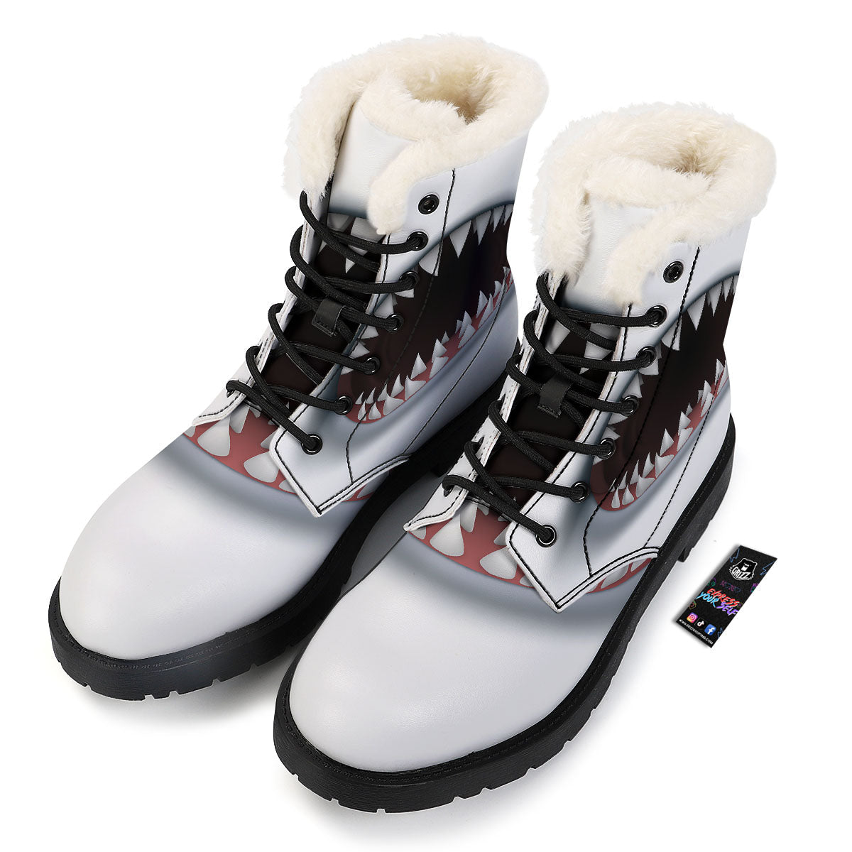 White Shark Open Mouth Print Winter Boots-grizzshop
