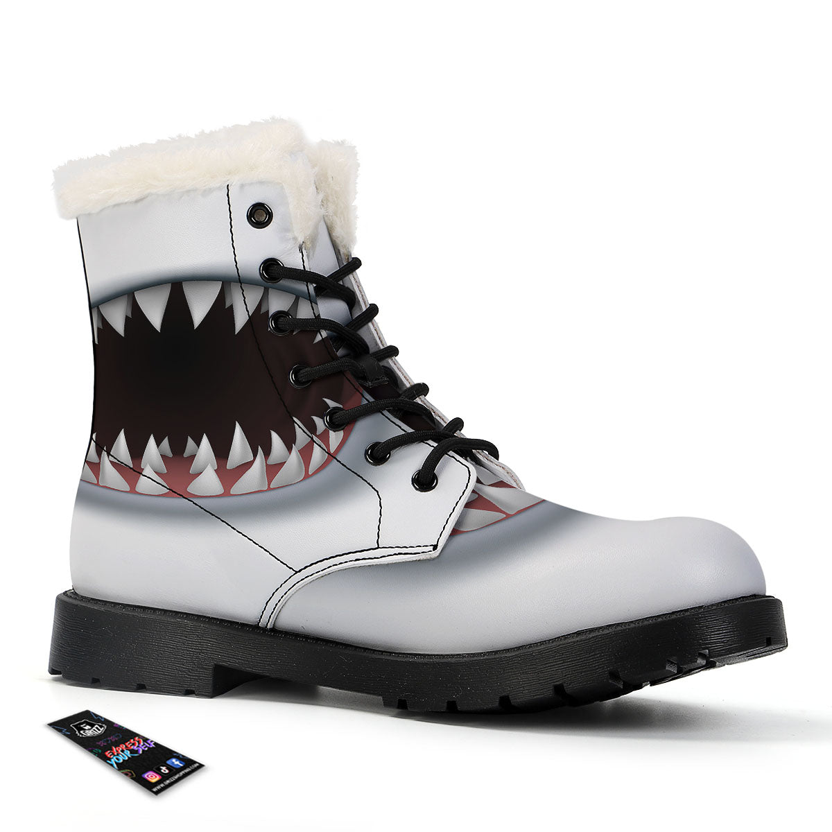 White Shark Open Mouth Print Winter Boots-grizzshop
