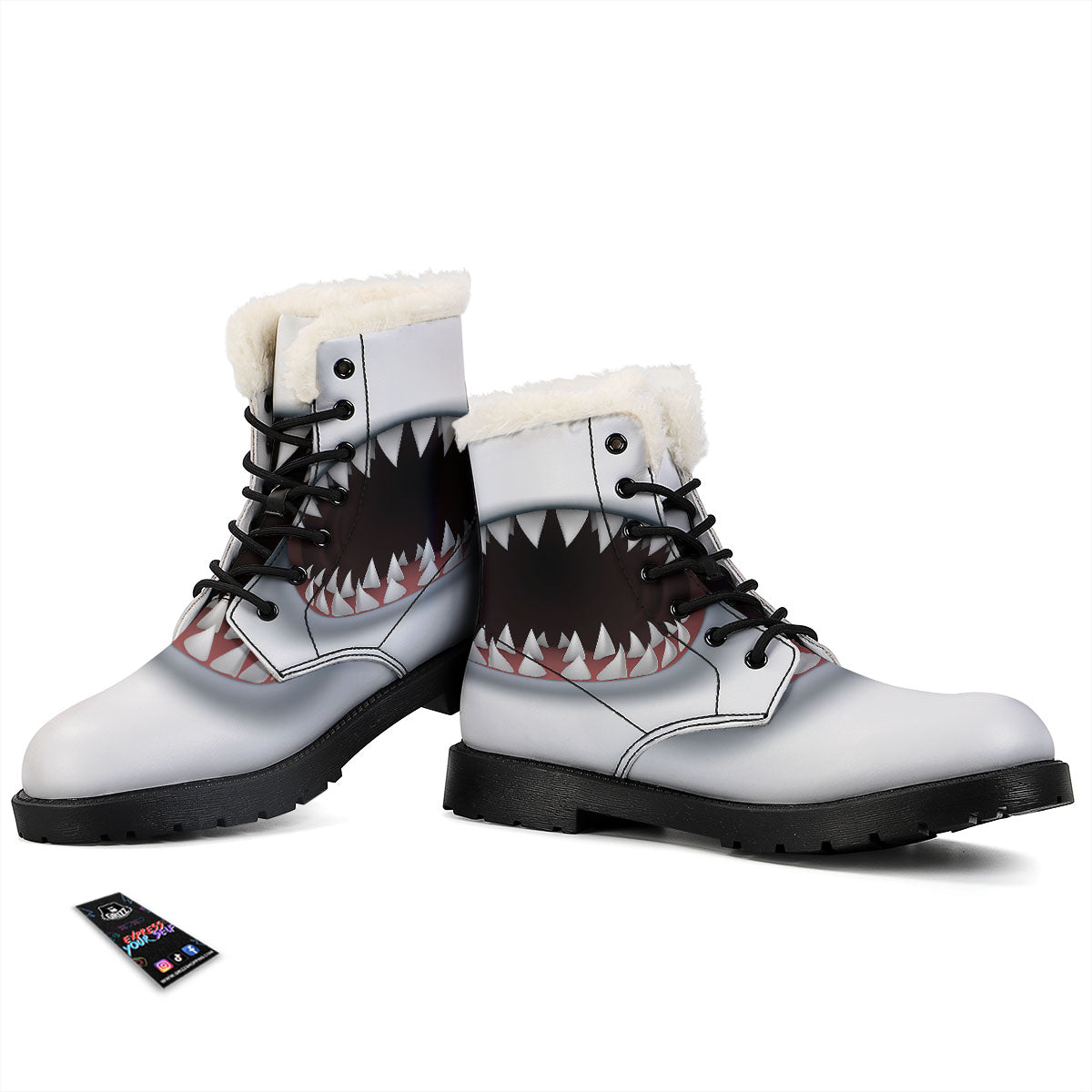 White Shark Open Mouth Print Winter Boots-grizzshop