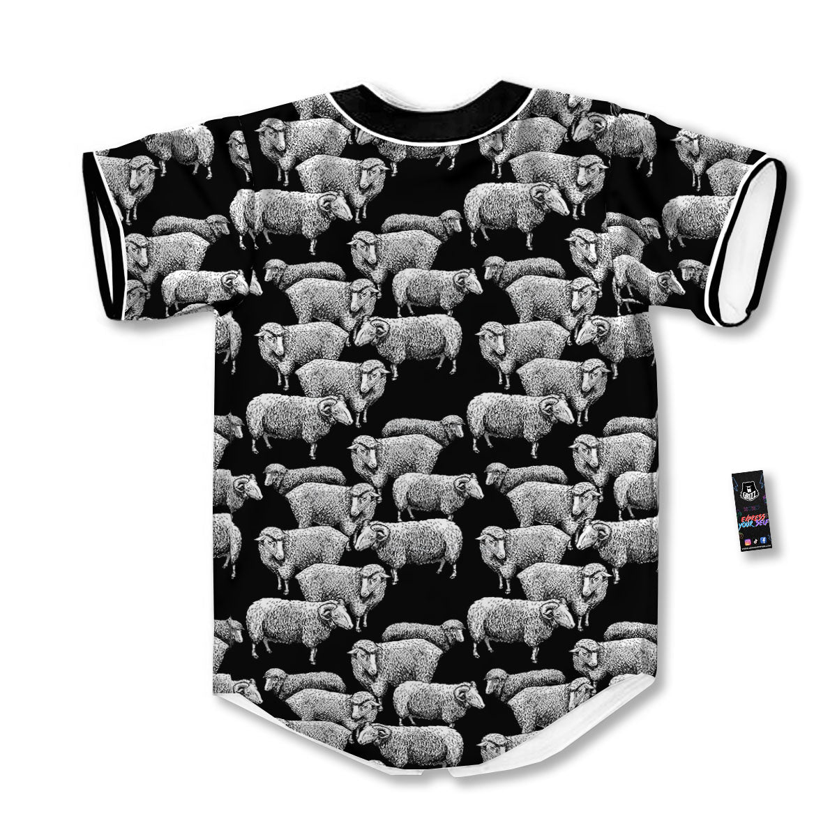 White Sheep And Black Print Pattern Baseball Jersey-grizzshop