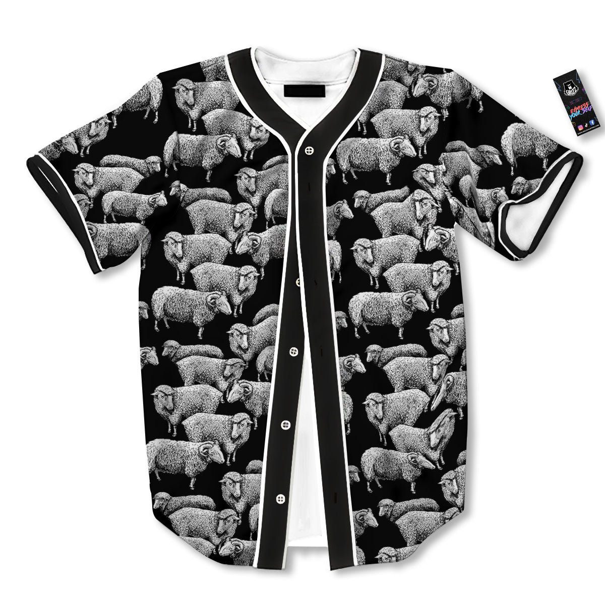 White Sheep And Black Print Pattern Baseball Jersey-grizzshop