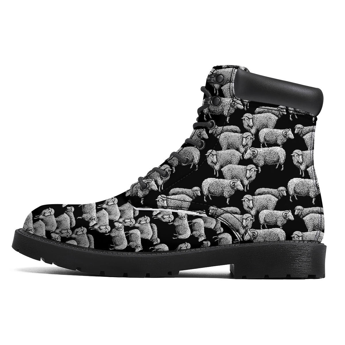 White Sheep And Black Print Pattern Boots-grizzshop