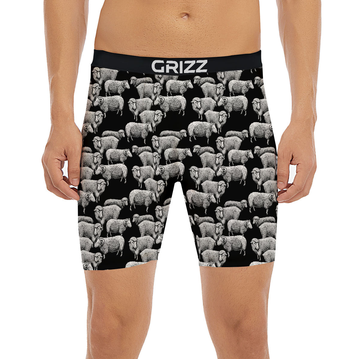 White Sheep And Black Print Pattern Boxer Briefs-grizzshop