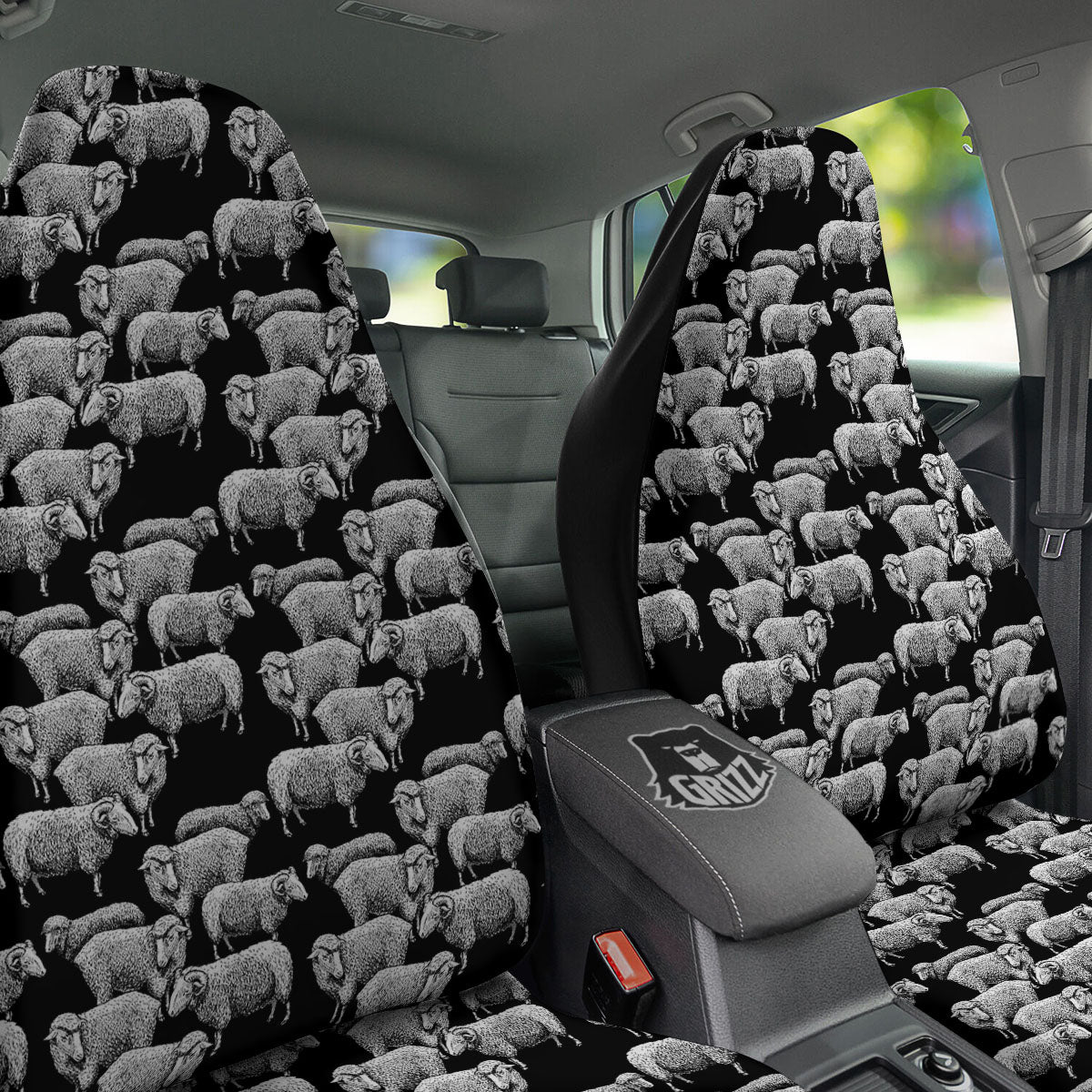 White Sheep And Black Print Pattern Car Seat Covers-grizzshop