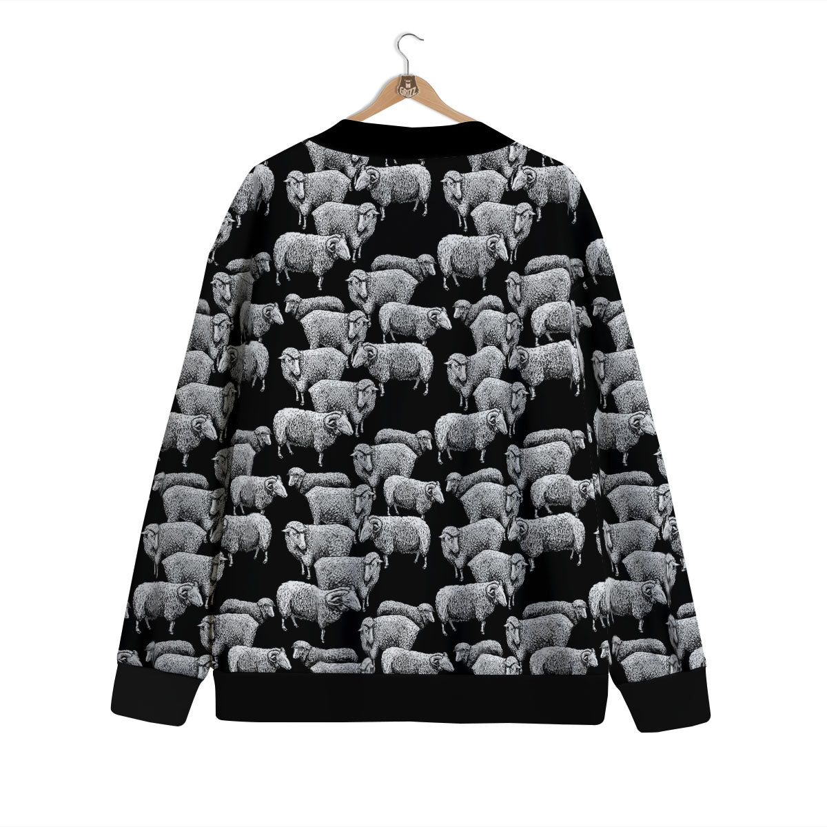 White Sheep And Black Print Pattern Cardigan-grizzshop