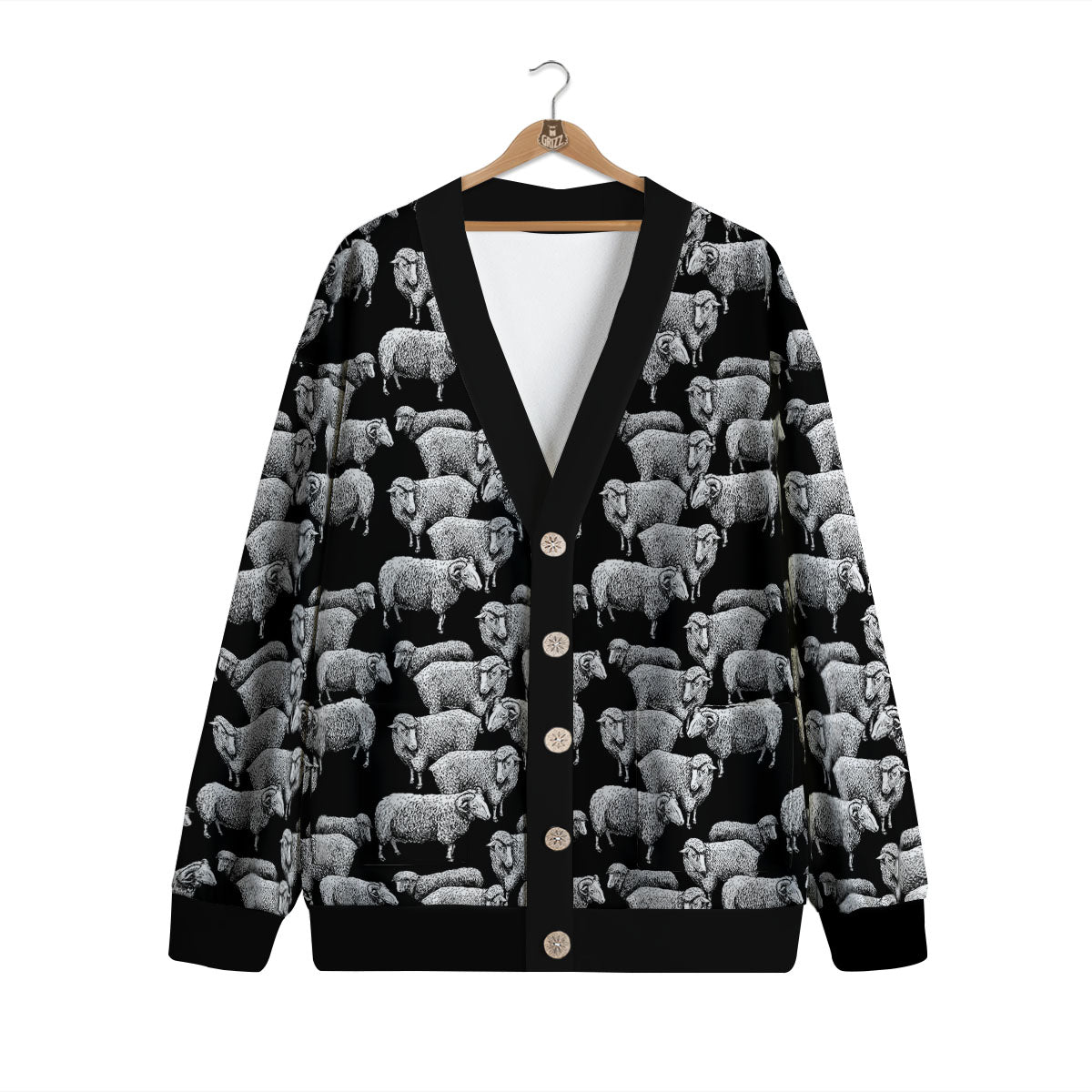 White Sheep And Black Print Pattern Cardigan-grizzshop