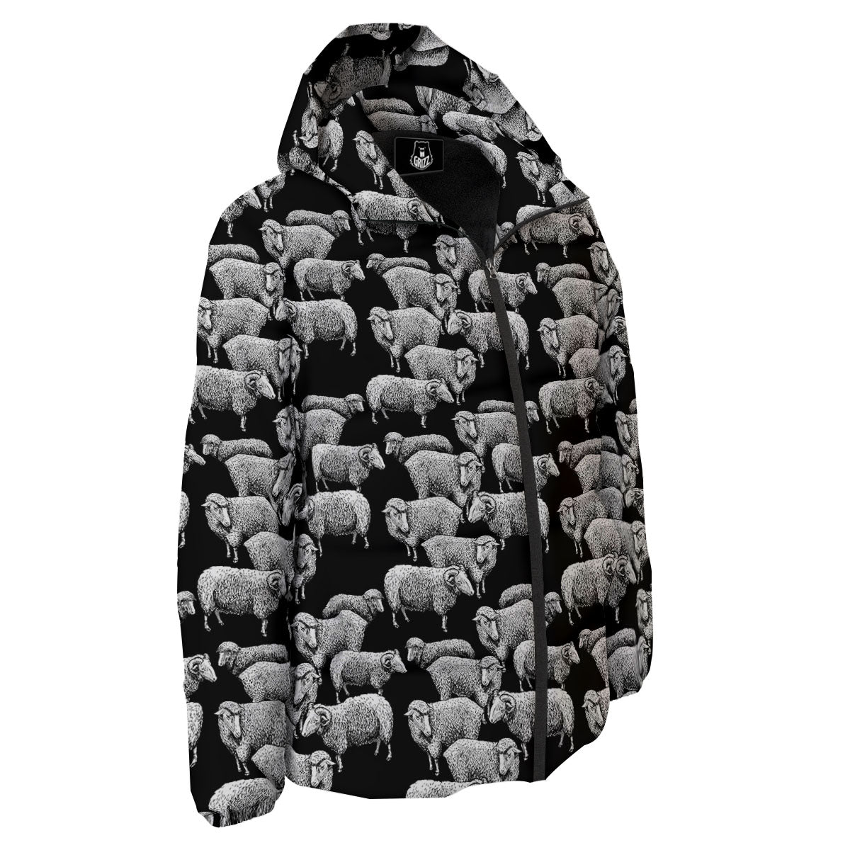 White Sheep And Black Print Pattern Down Jacket-grizzshop