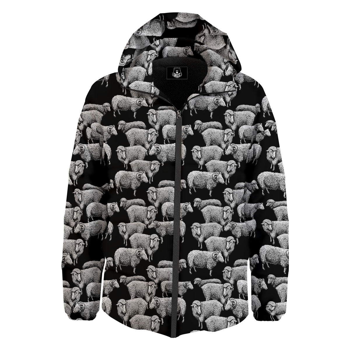 White Sheep And Black Print Pattern Down Jacket-grizzshop