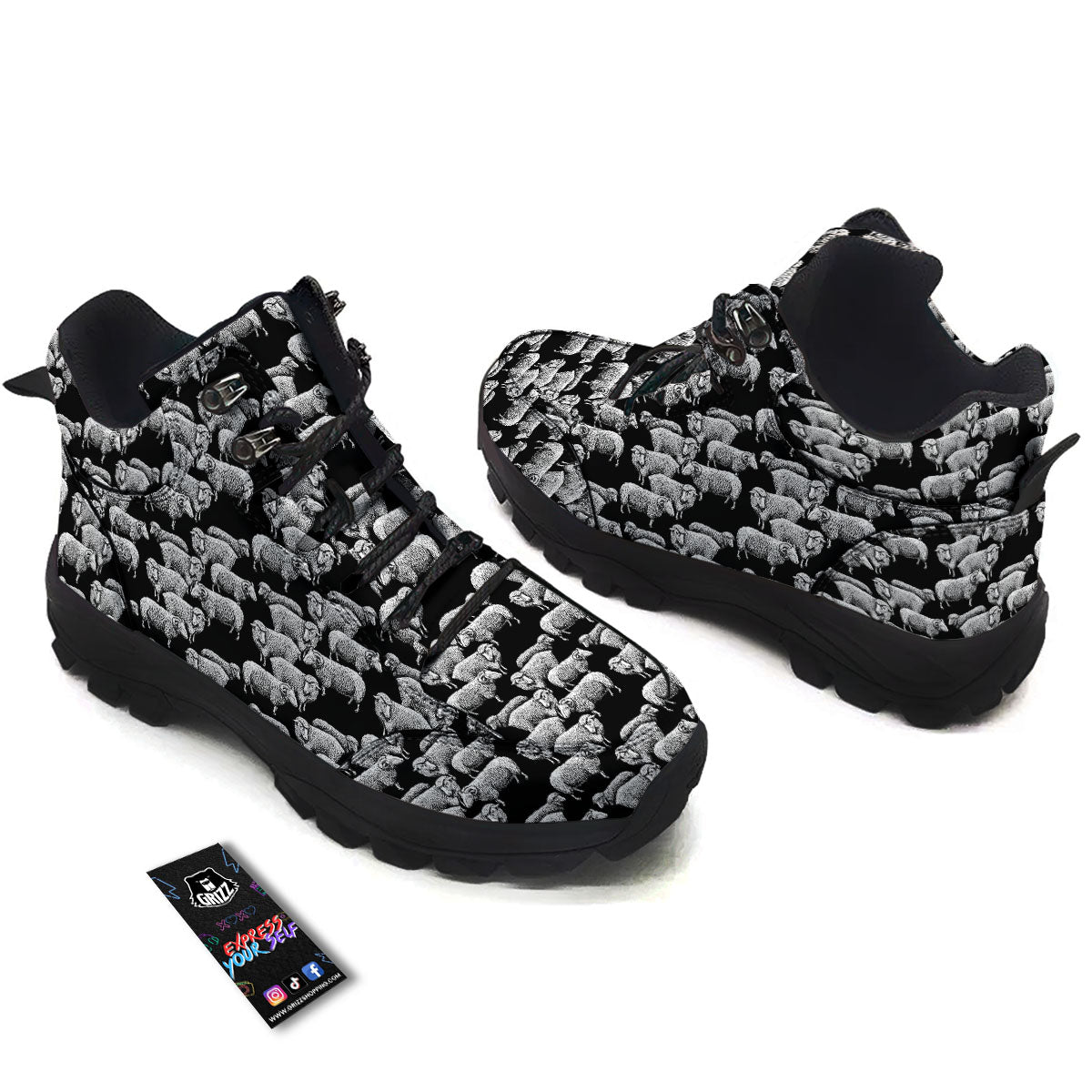White Sheep And Black Print Pattern Hiking Shoes-grizzshop