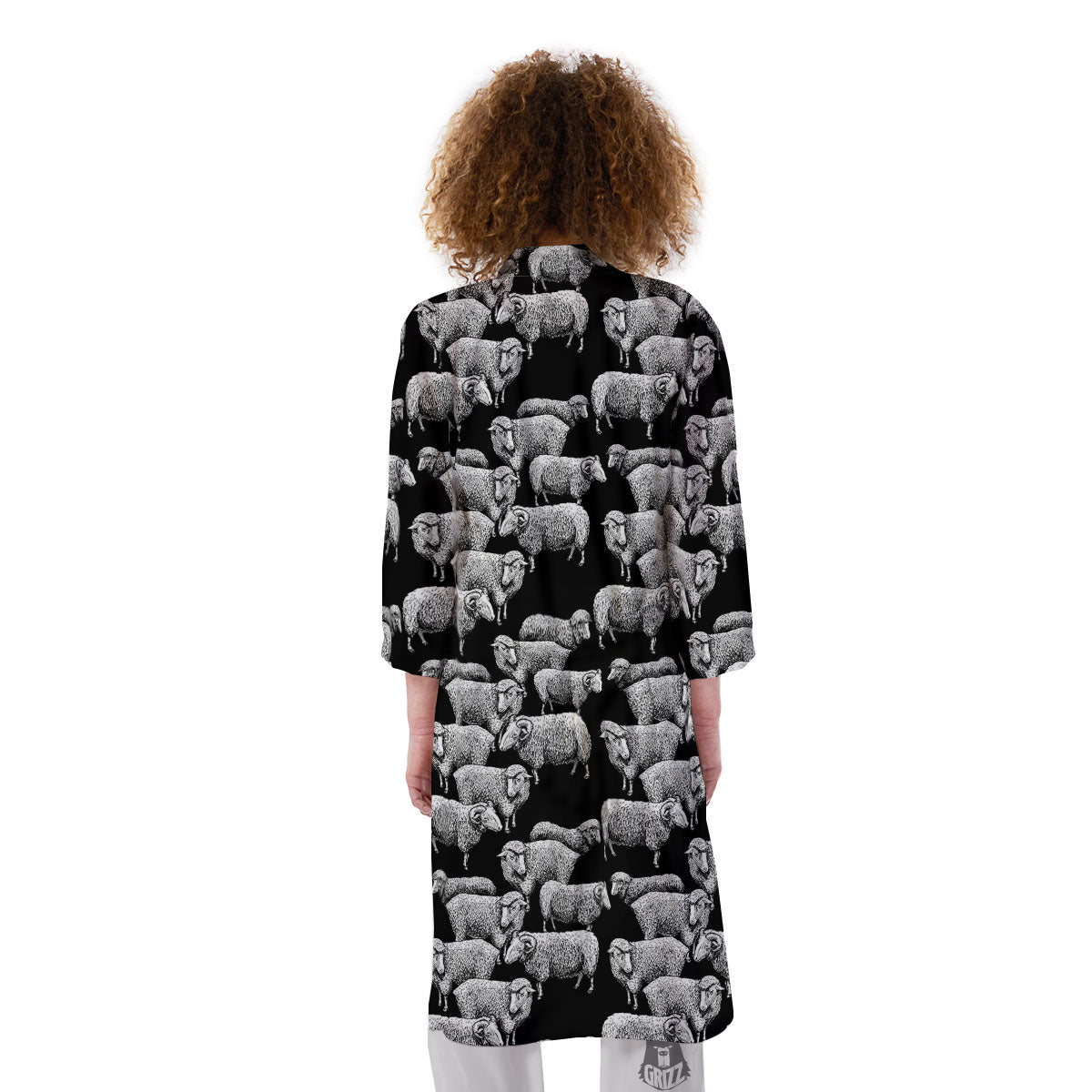 White Sheep And Black Print Pattern Kimono-grizzshop