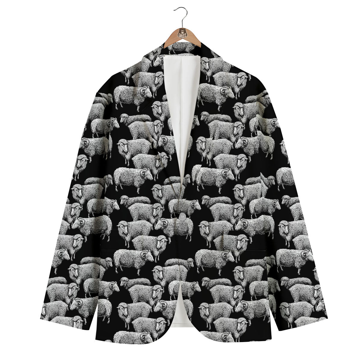 White Sheep And Black Print Pattern Men's Blazer-grizzshop