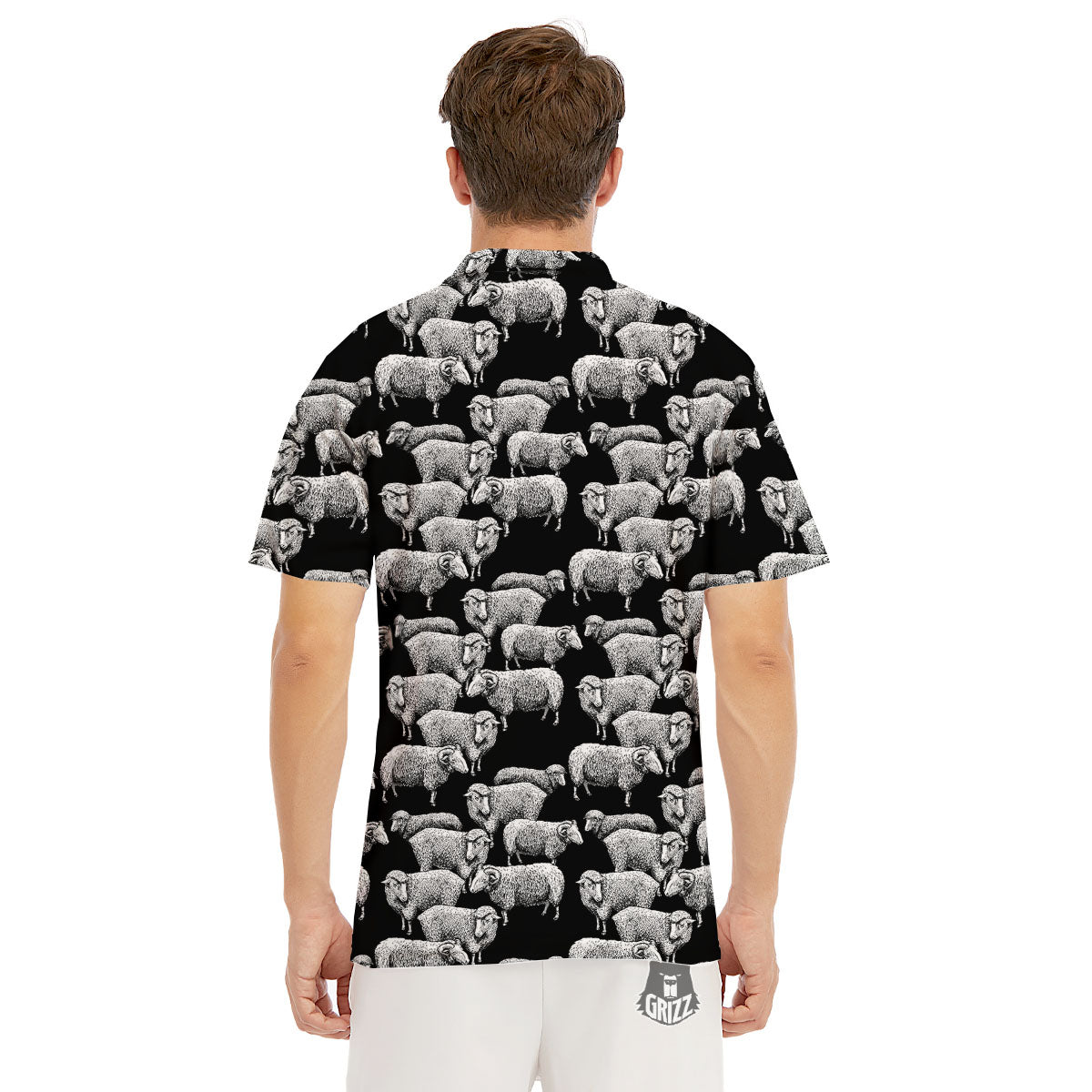 White Sheep And Black Print Pattern Men's Golf Shirts-grizzshop