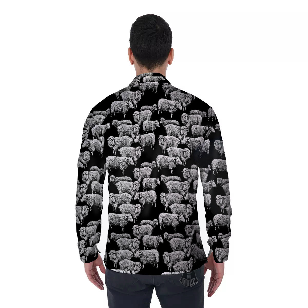 White Sheep And Black Print Pattern Men's Long Sleeve Shirts-grizzshop