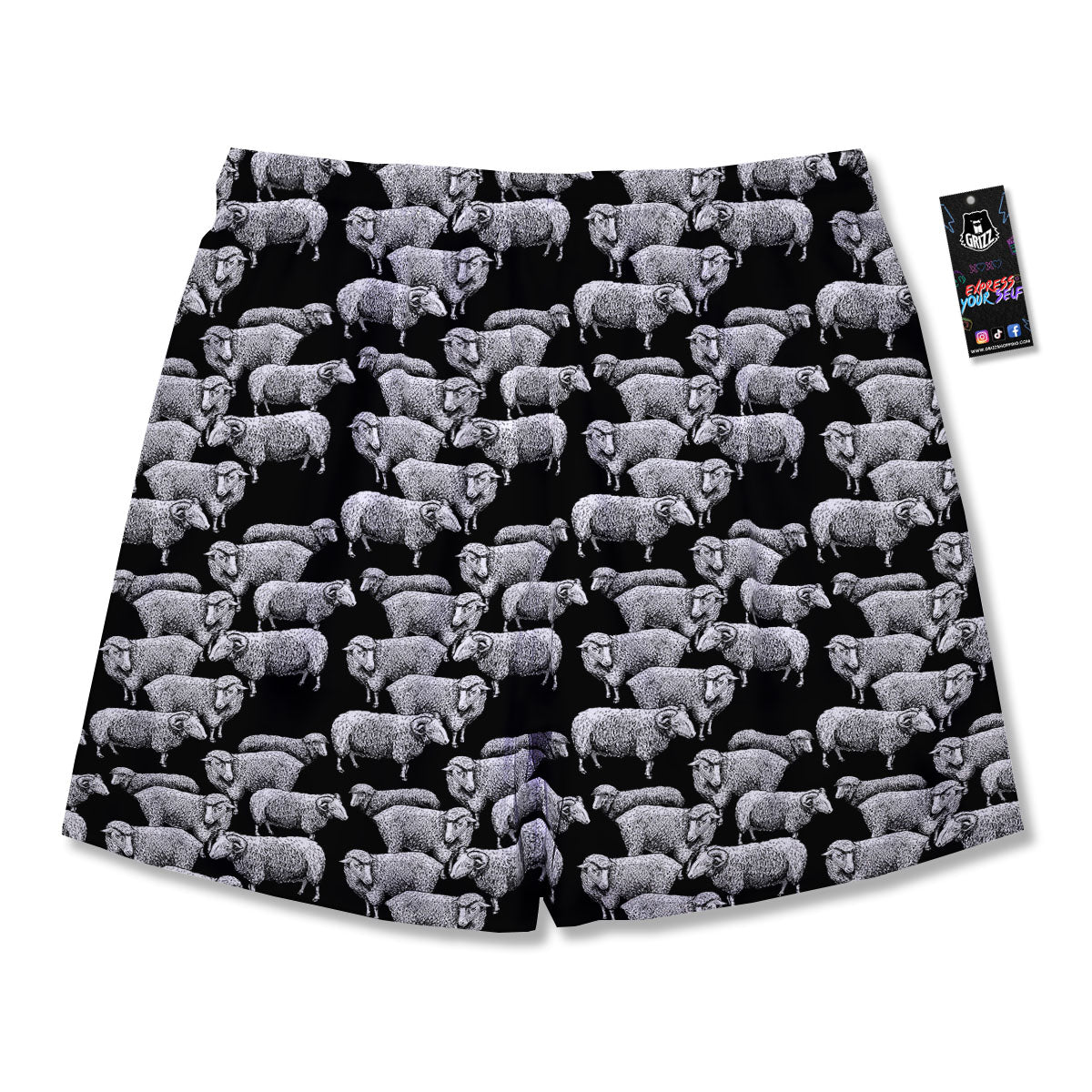 White Sheep And Black Print Pattern Men's Running Shorts-grizzshop