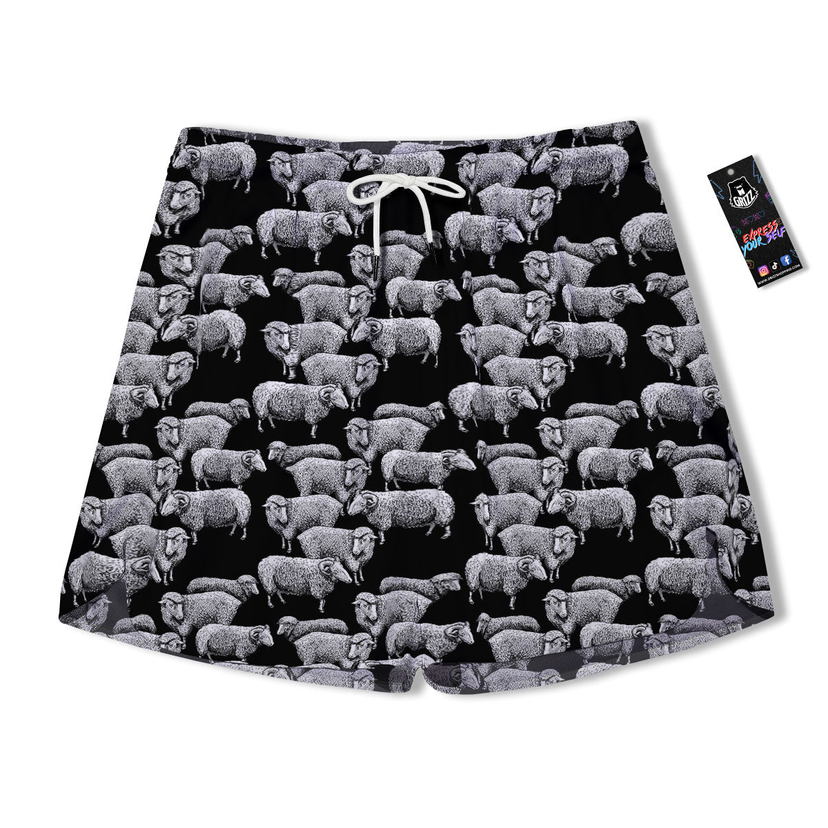 White Sheep And Black Print Pattern Men's Running Shorts-grizzshop