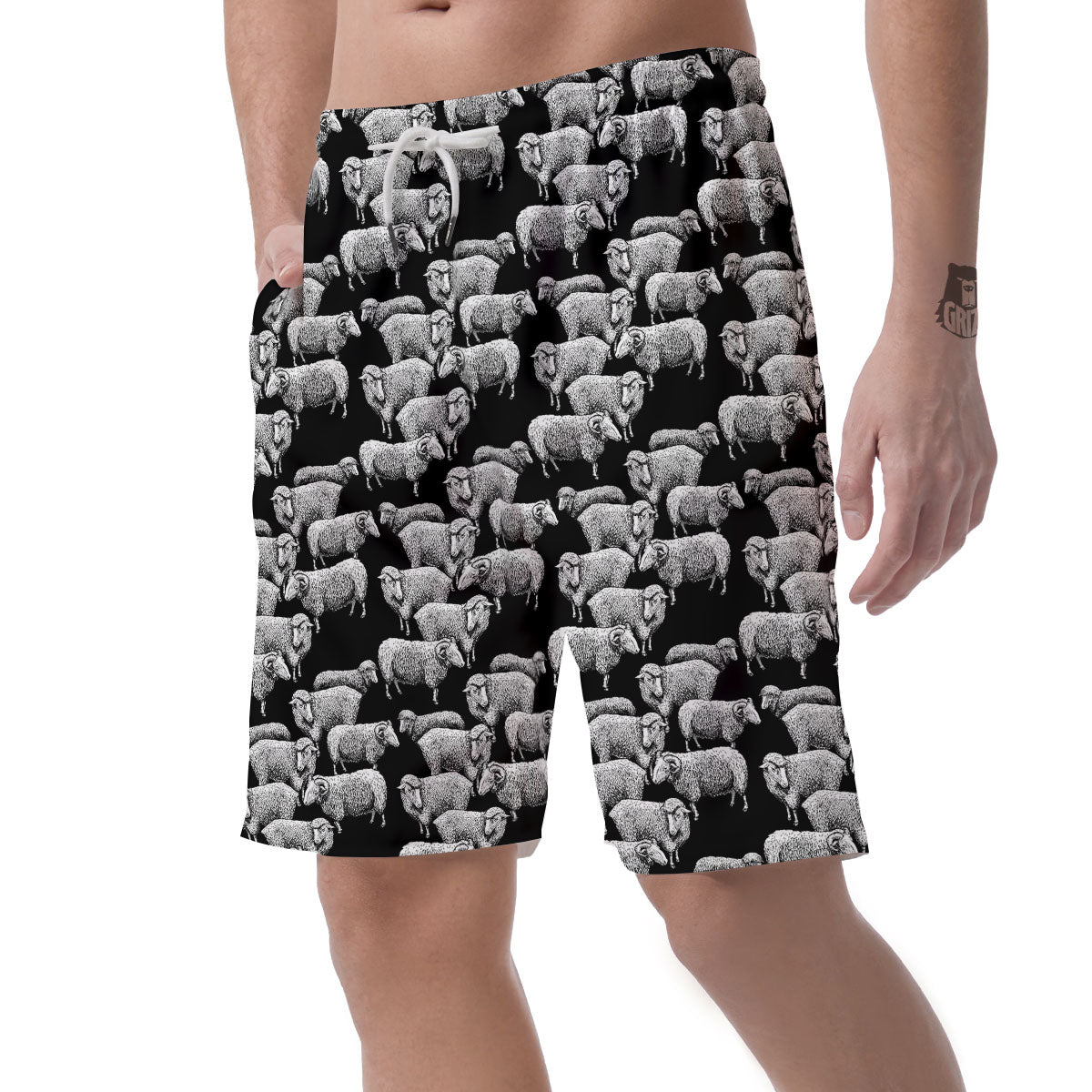 White Sheep And Black Print Pattern Men's Shorts-grizzshop