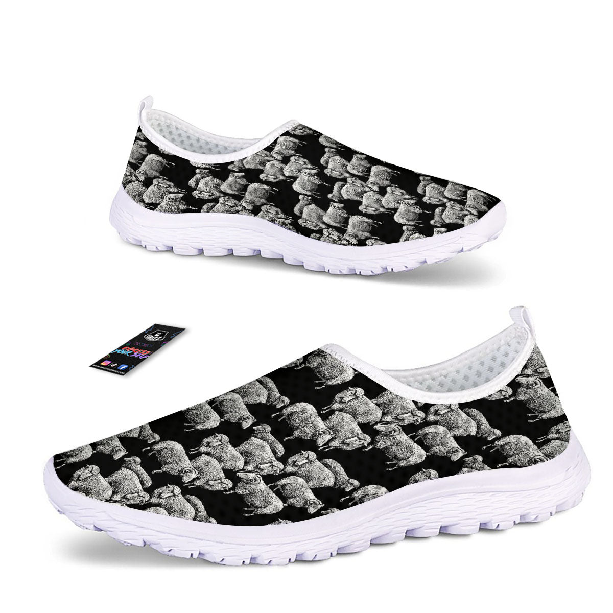 White Sheep And Black Print Pattern Nurse Shoes-grizzshop