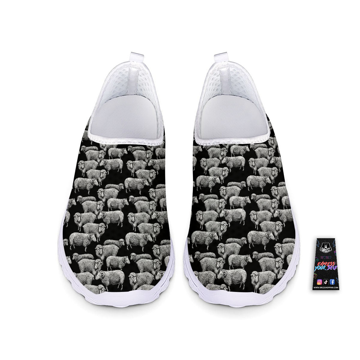 White Sheep And Black Print Pattern Nurse Shoes-grizzshop