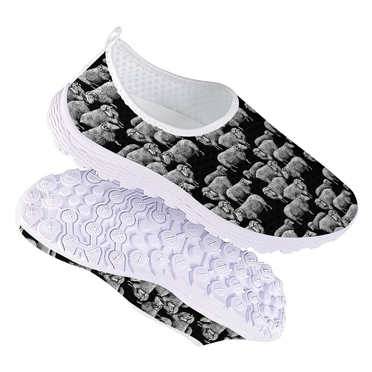 White Sheep And Black Print Pattern Nurse Shoes-grizzshop