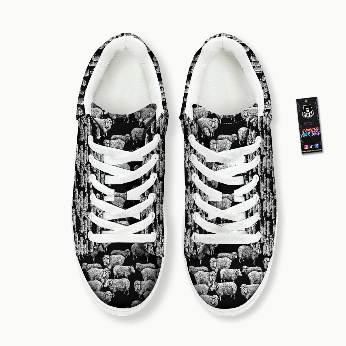 White Sheep And Black Print Pattern Platform Shoes-grizzshop