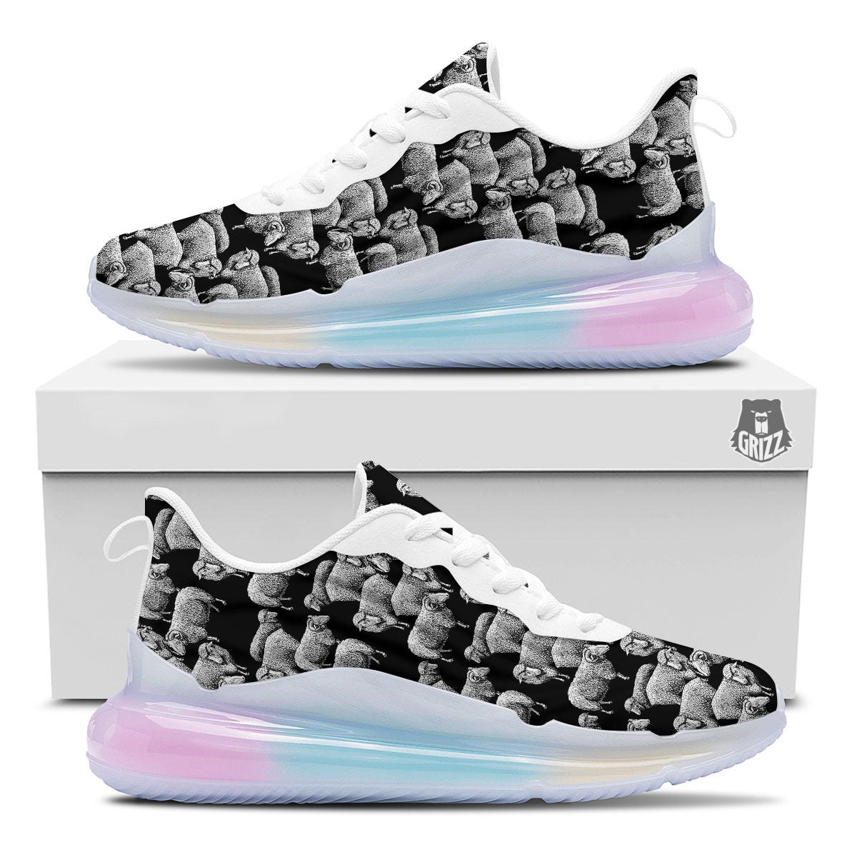 White Sheep And Black Print Pattern Running Sneakers-grizzshop