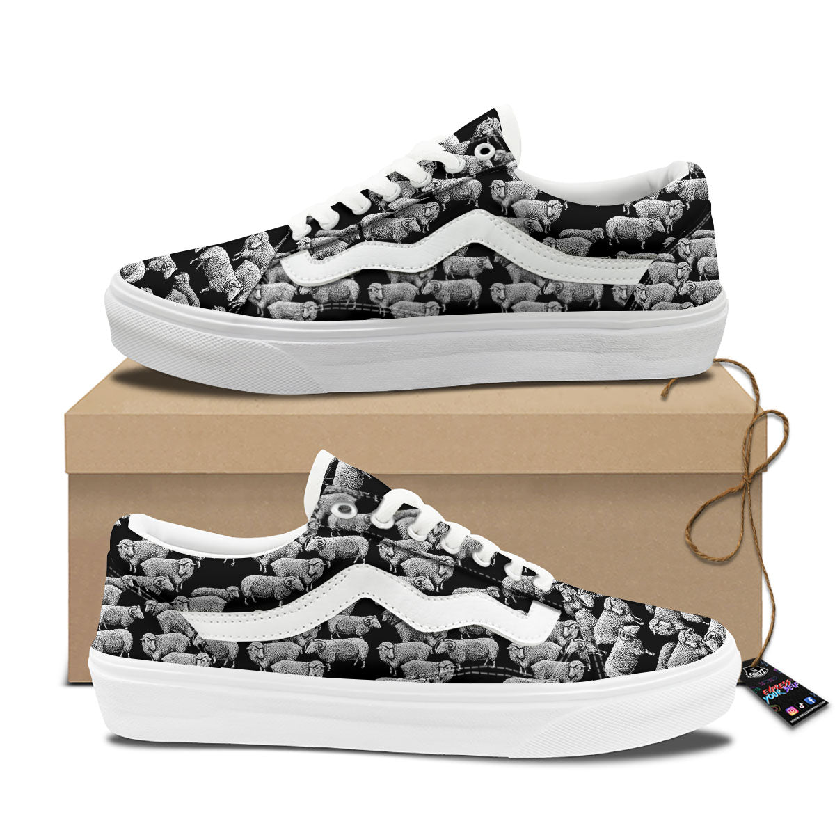 White Sheep And Black Print Pattern Skate Shoes-grizzshop