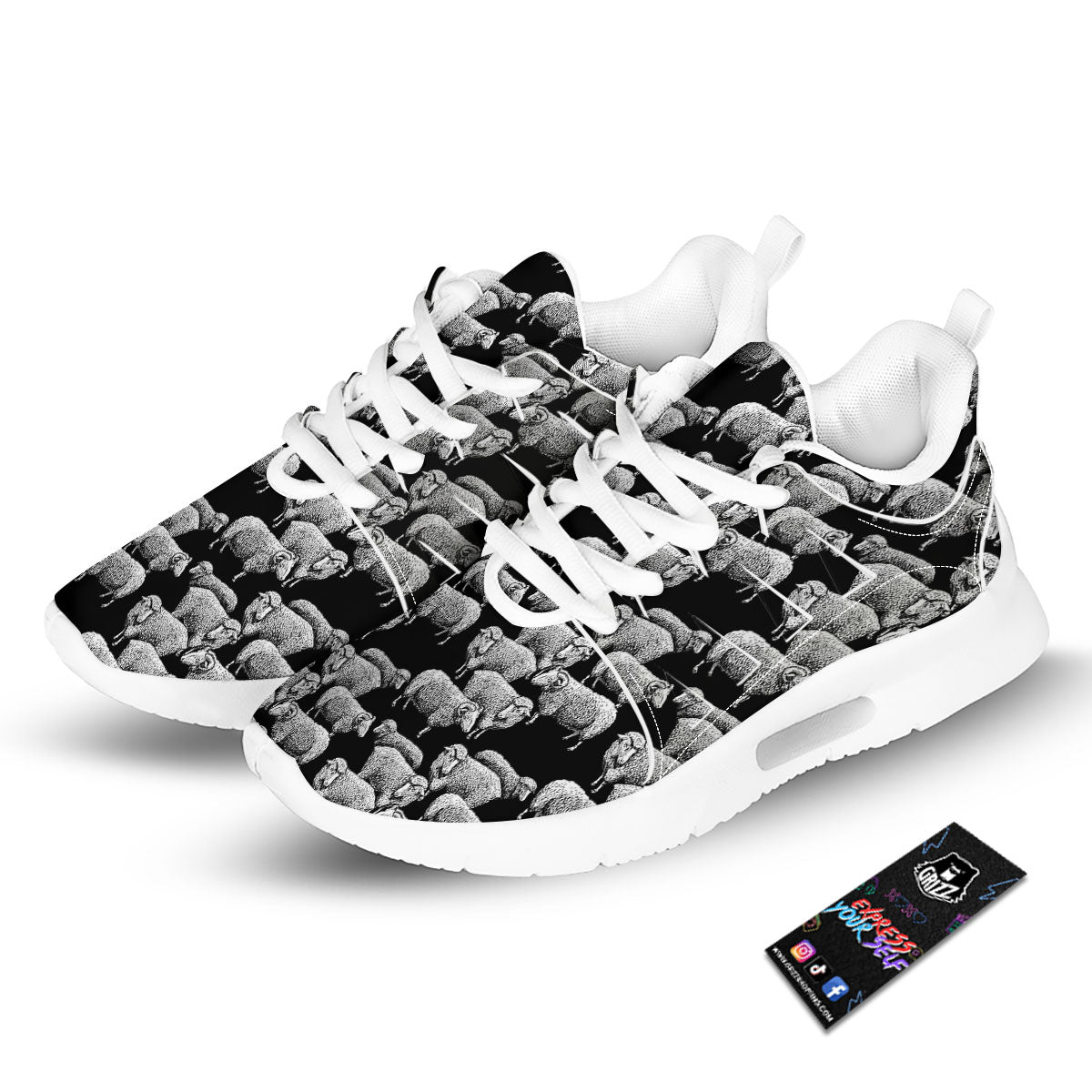 White Sheep And Black Print Pattern Tennis Shoes-grizzshop