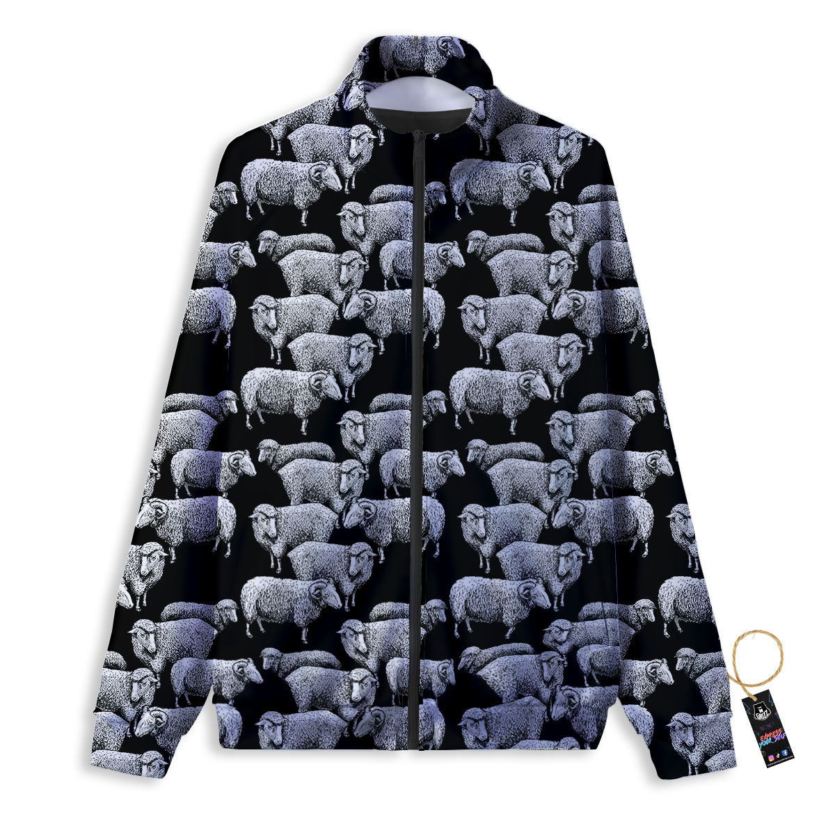 White Sheep And Black Print Pattern Track Jacket-grizzshop