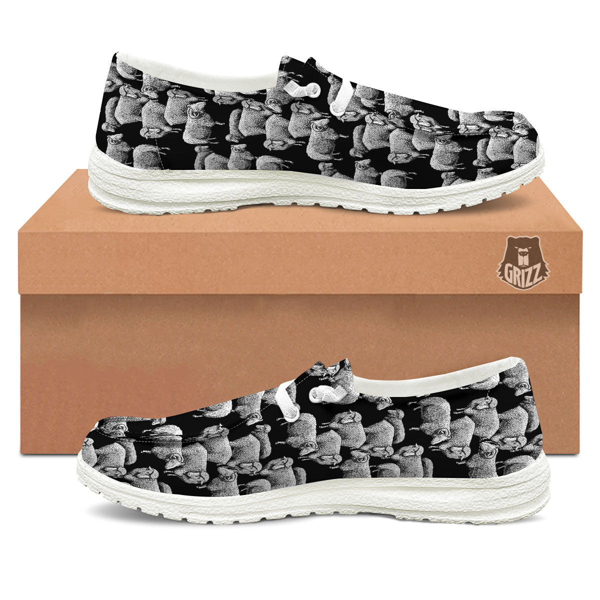 White Sheep And Black Print Pattern White Loafers-grizzshop