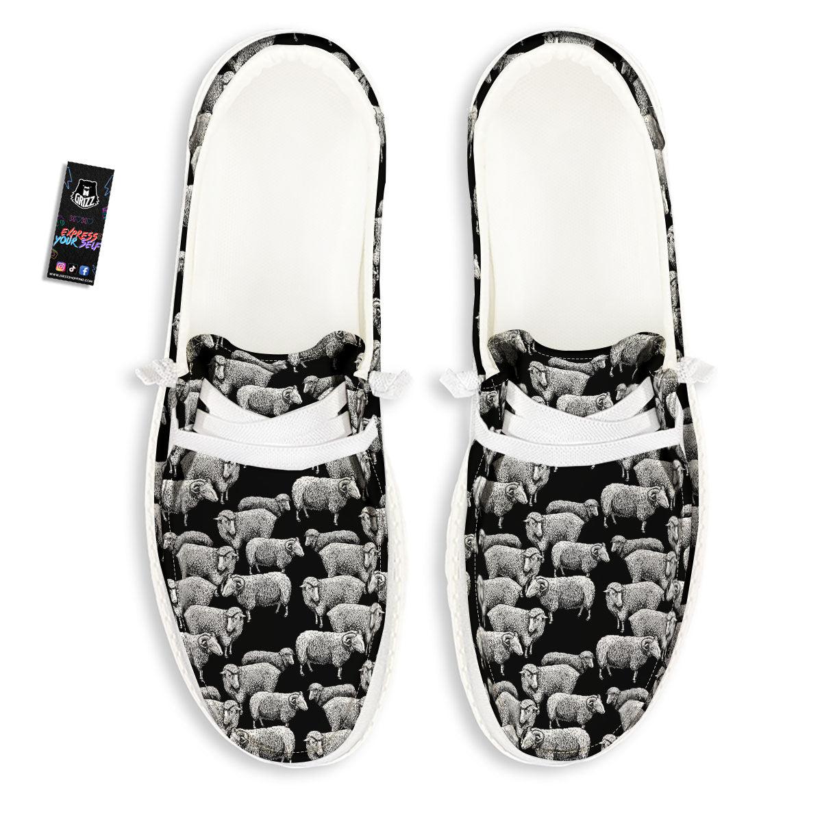White Sheep And Black Print Pattern White Loafers-grizzshop