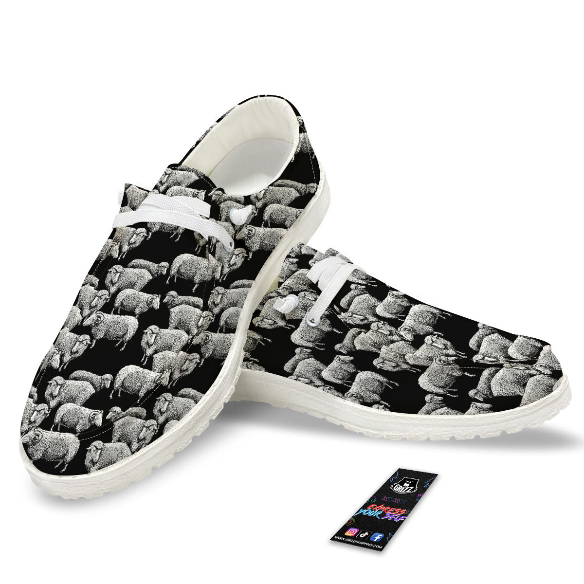 White Sheep And Black Print Pattern White Loafers-grizzshop