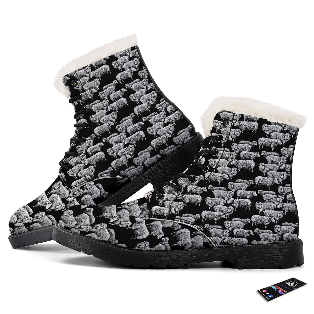 White Sheep And Black Print Pattern Winter Boots-grizzshop