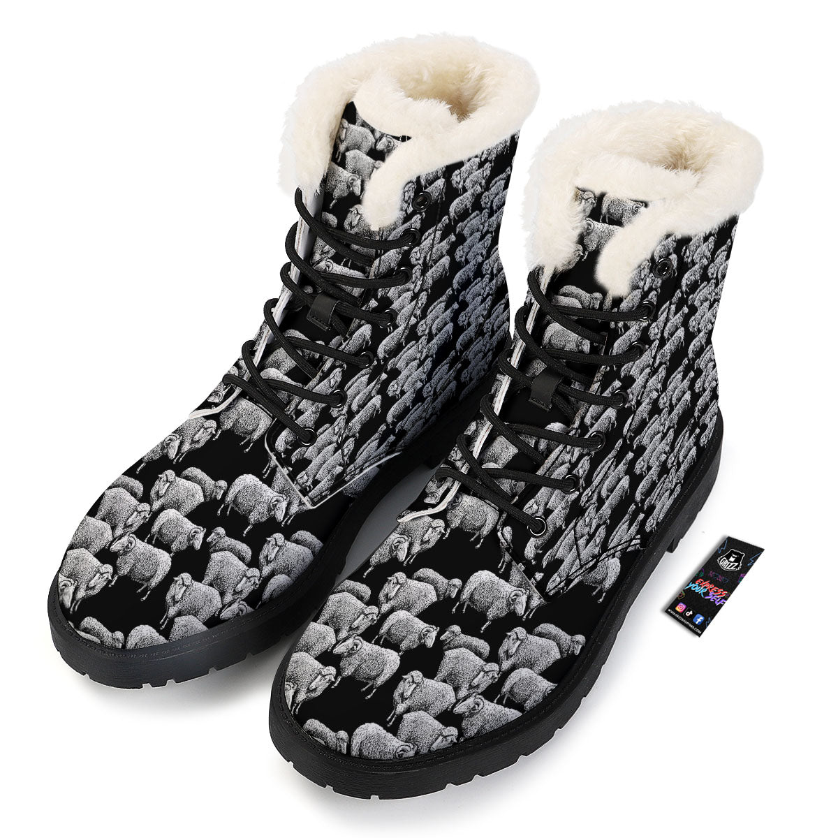 White Sheep And Black Print Pattern Winter Boots-grizzshop