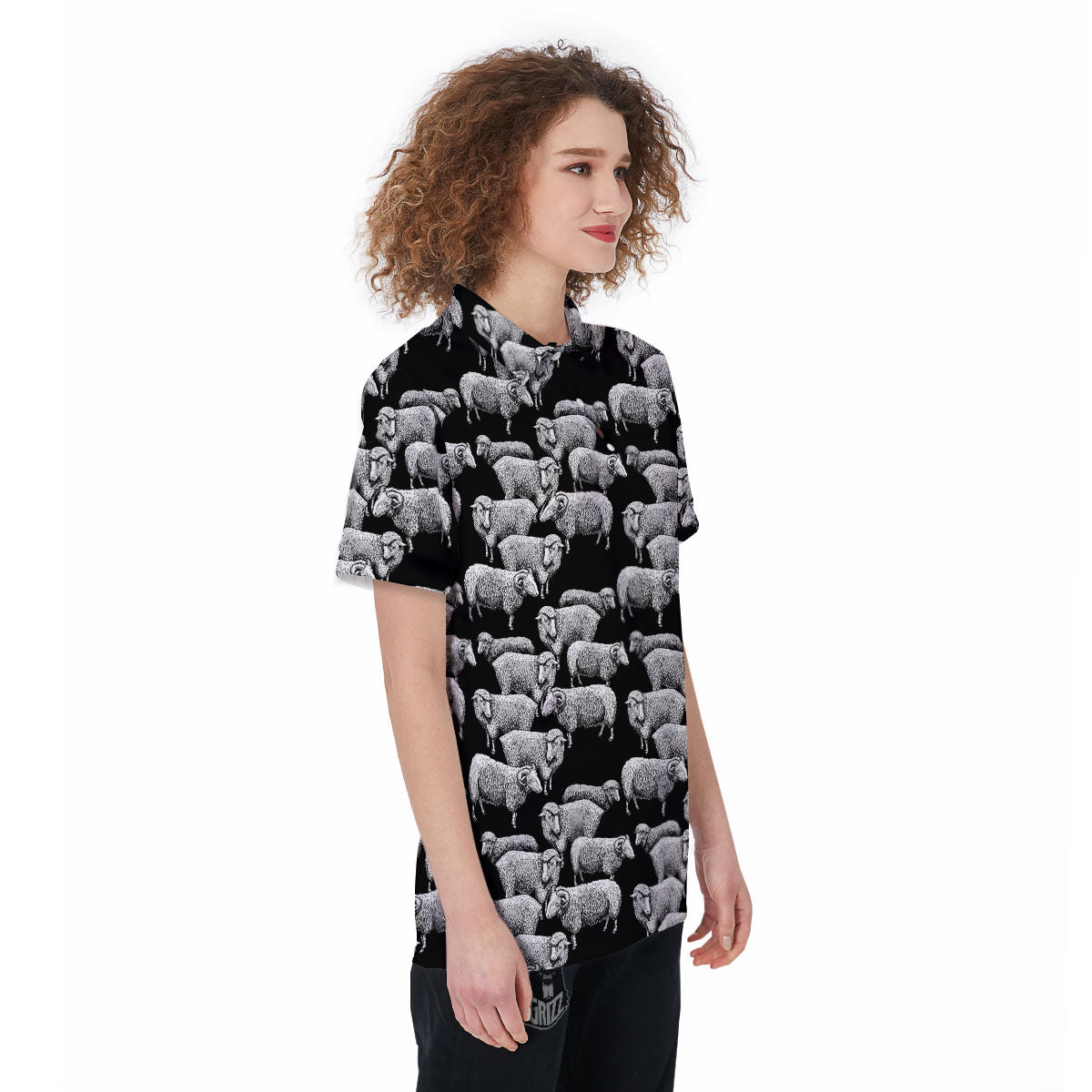 White Sheep And Black Print Pattern Women's Golf Shirts-grizzshop