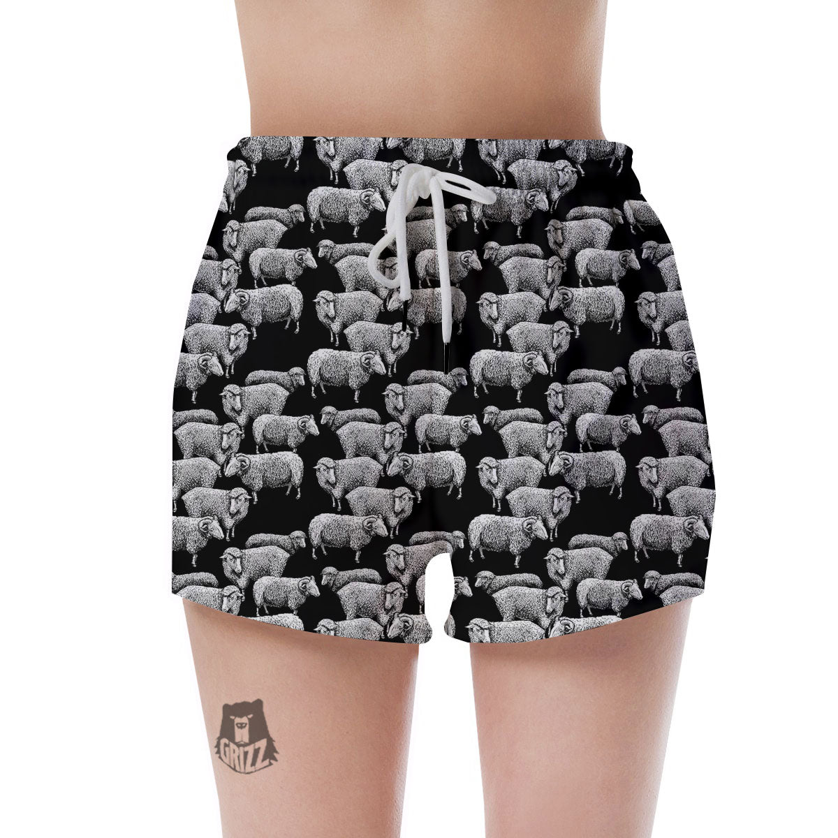 White Sheep And Black Print Pattern Women's Shorts-grizzshop