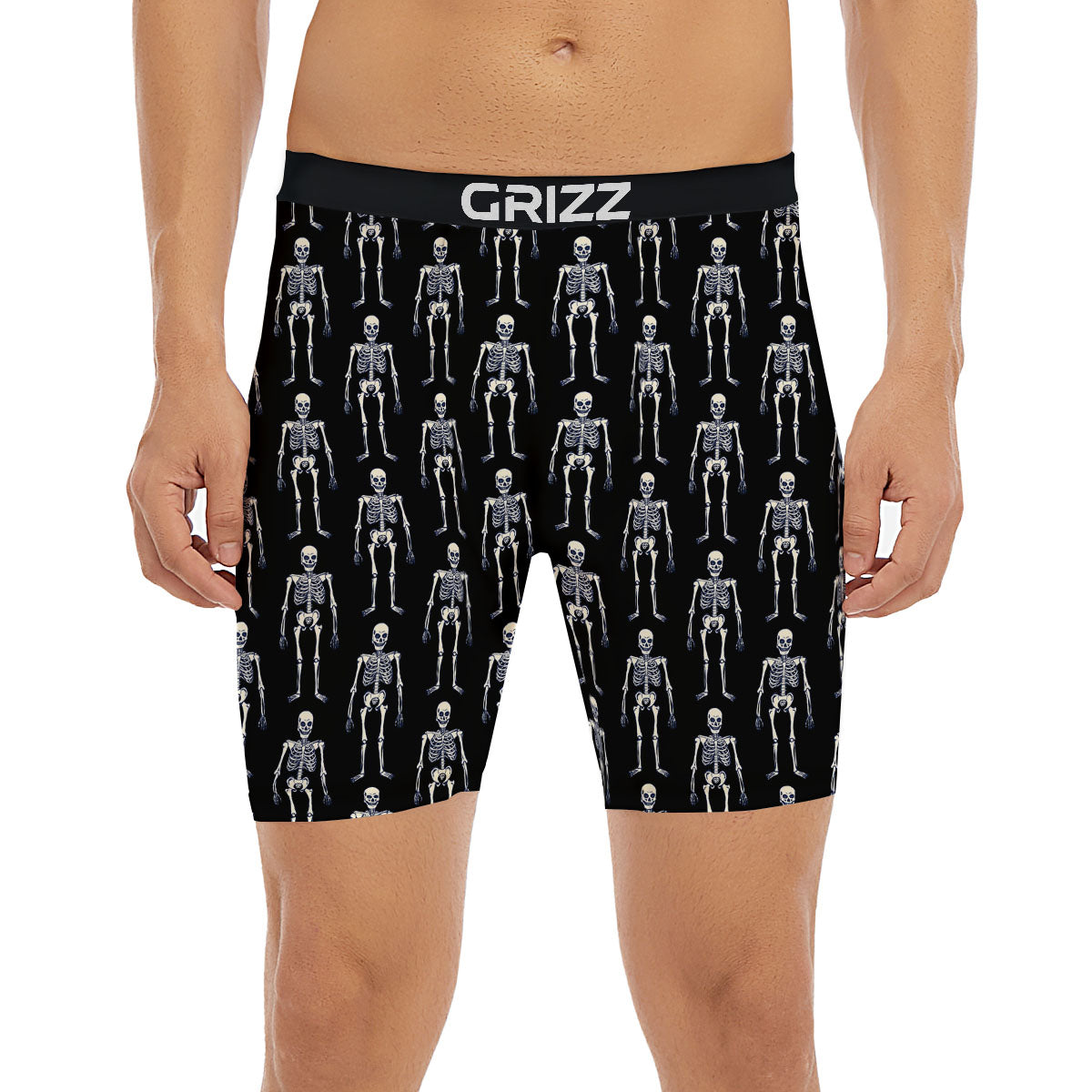 White Skeleton And Black Print Pattern Boxer Briefs-grizzshop