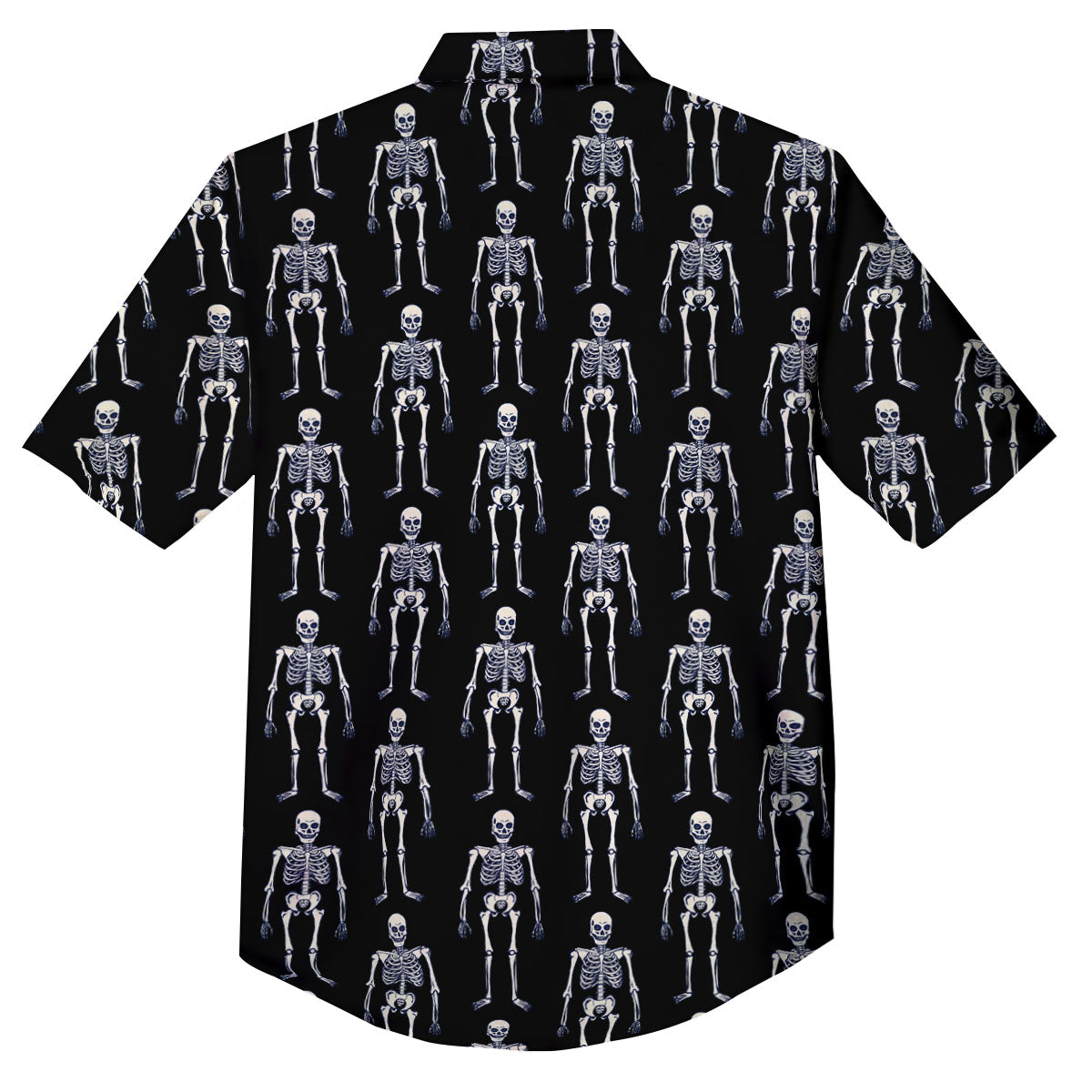 White Skeleton And Black Print Pattern Button Up Shirt-grizzshop