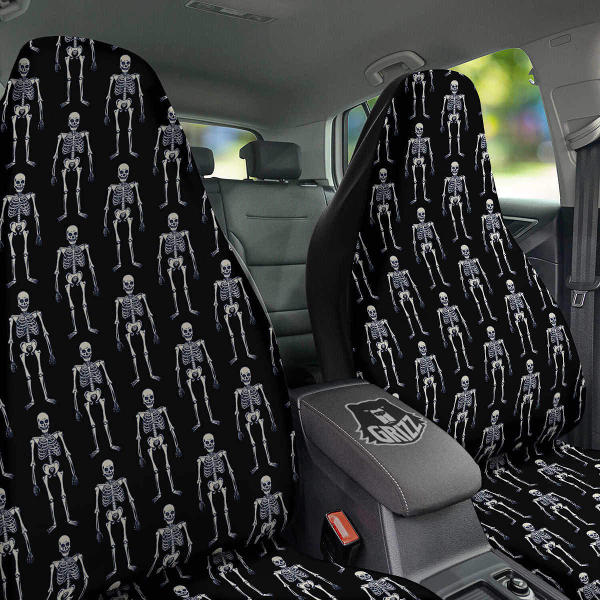 White Skeleton And Black Print Pattern Car Seat Covers-grizzshop