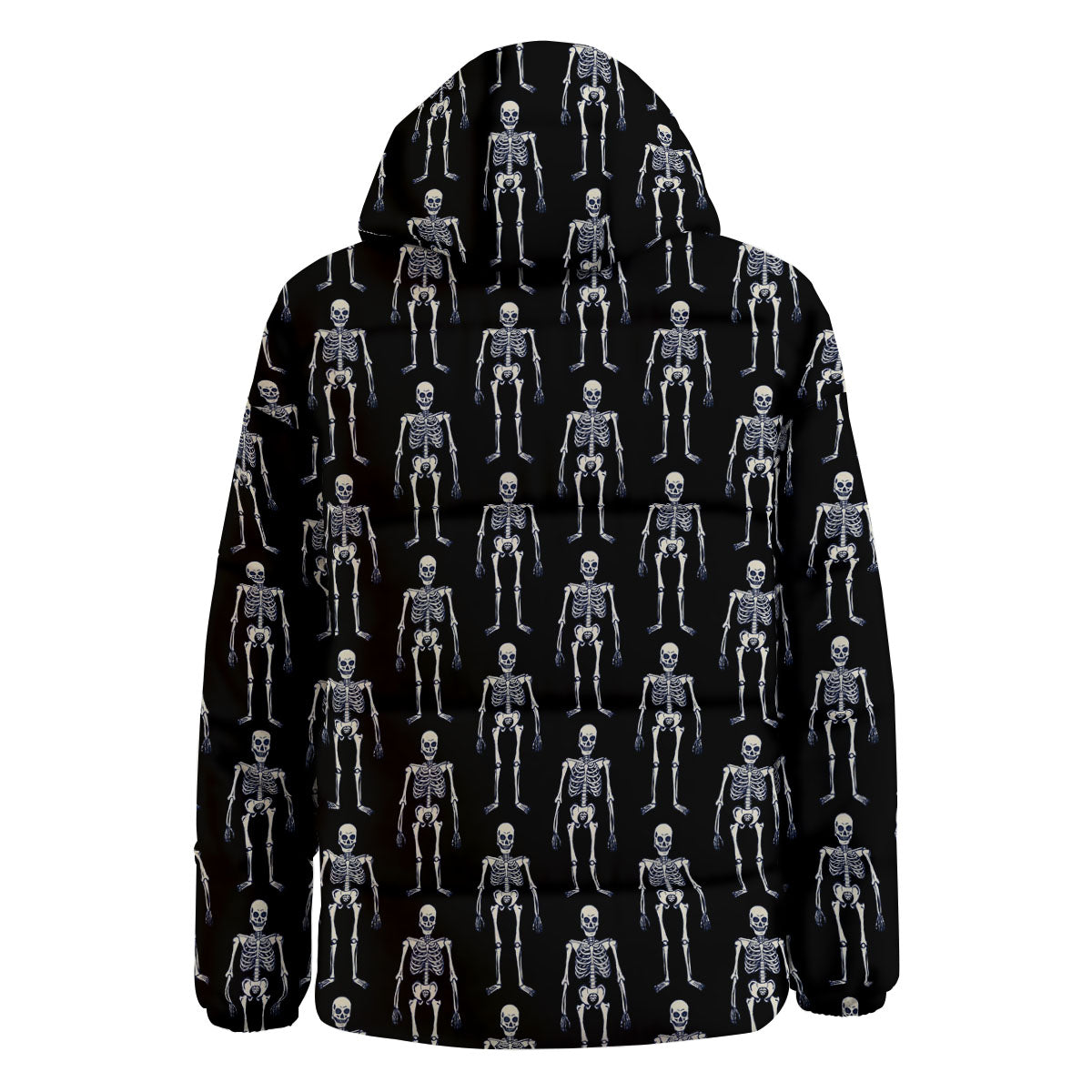 White Skeleton And Black Print Pattern Down Jacket-grizzshop