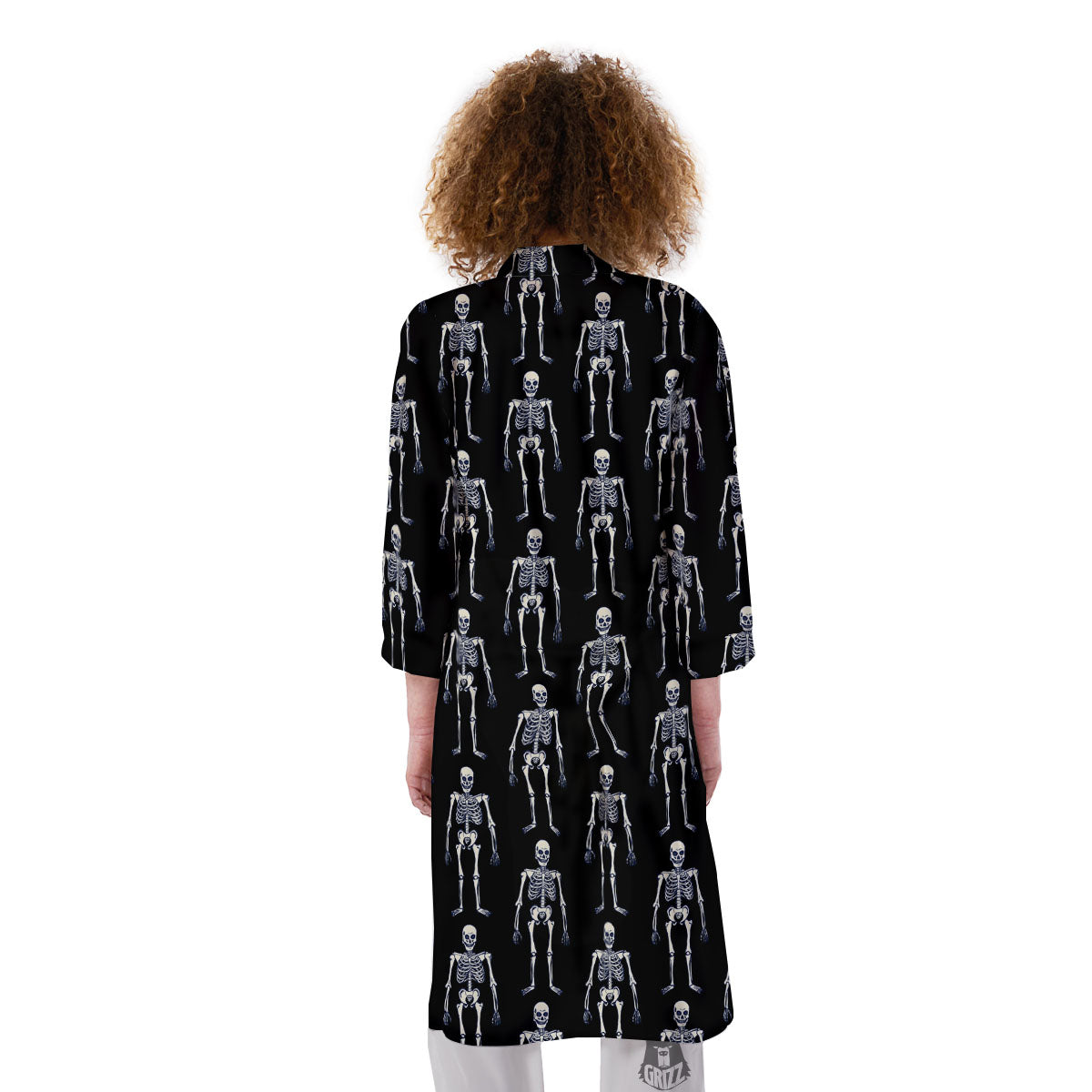 White Skeleton And Black Print Pattern Kimono-grizzshop